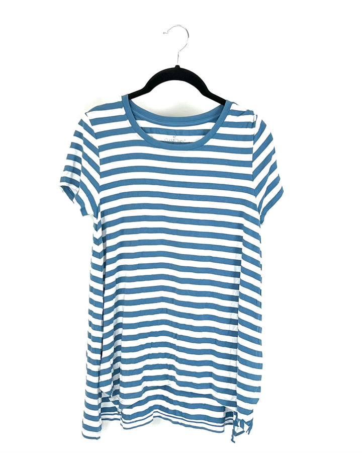 White and Blue Striped Short Sleeve Top - Size 4/6
