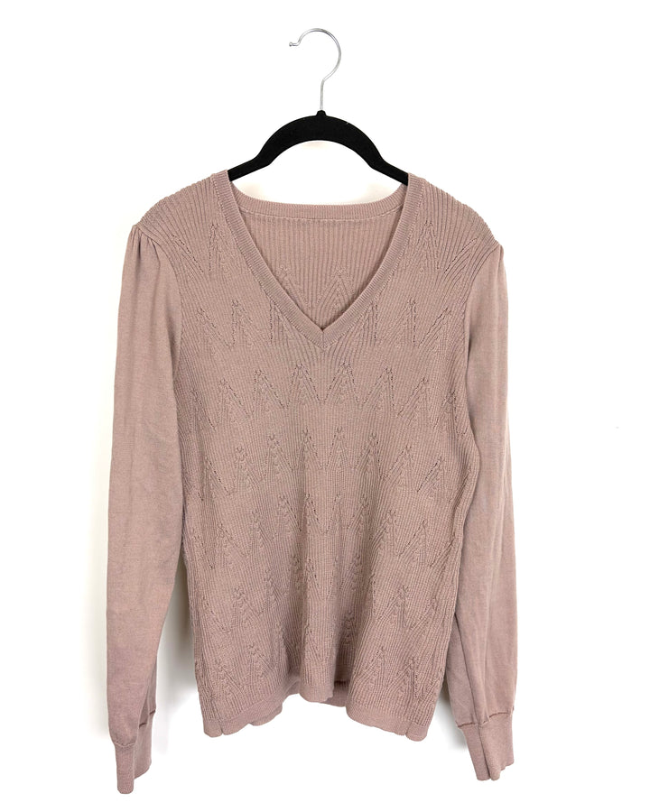 Mauve Textured V-Neck Sweater – Size 8/10