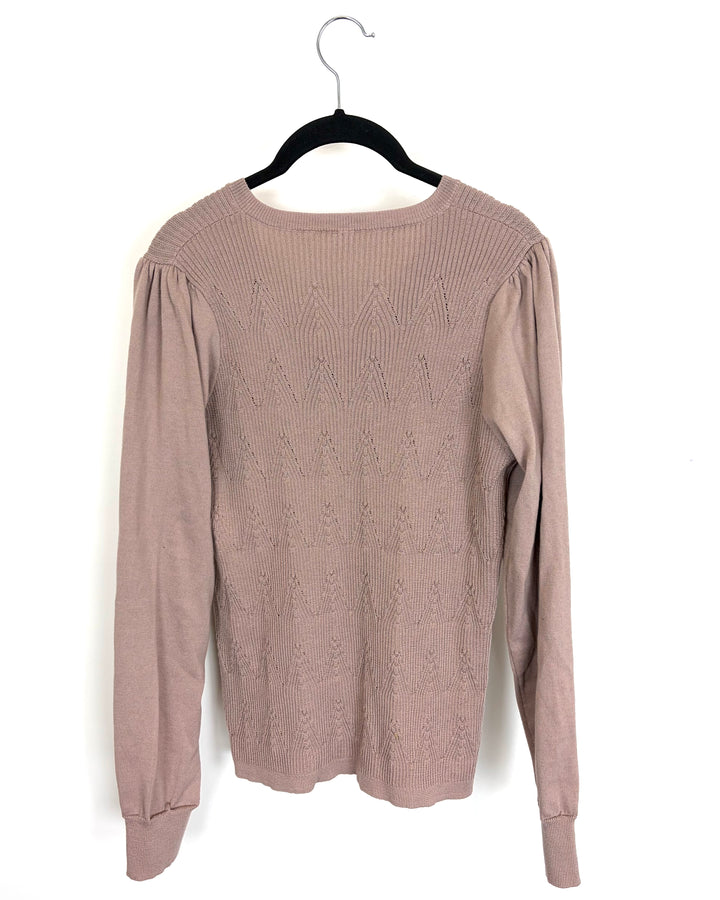 Mauve Textured V-Neck Sweater – Size 8/10
