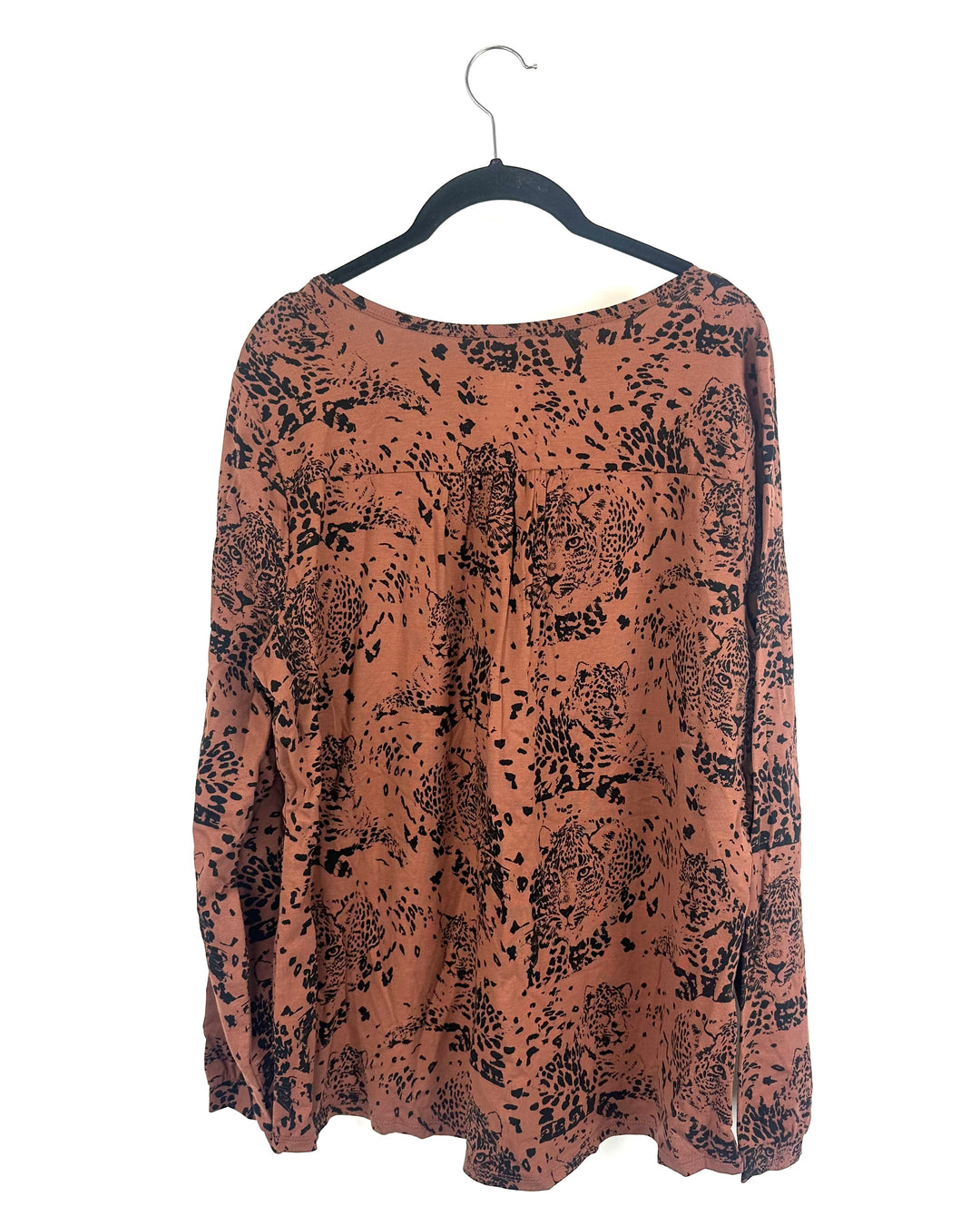 Brown And Black Animal Print Long Sleeve Top - Size 14/16