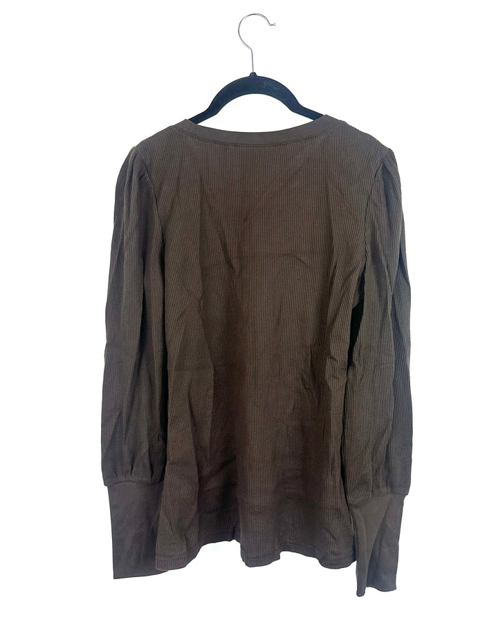 Dark Brown Waffle Long Sleeve Top - Size 6/8
