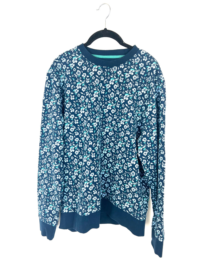 Blue Floral Sweatshirt - Unisex - Mens Medium / Womens Large