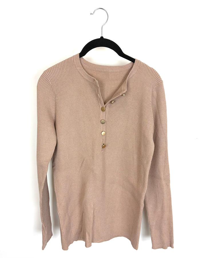 Taupe Ribbed Button Top – Size 8/10
