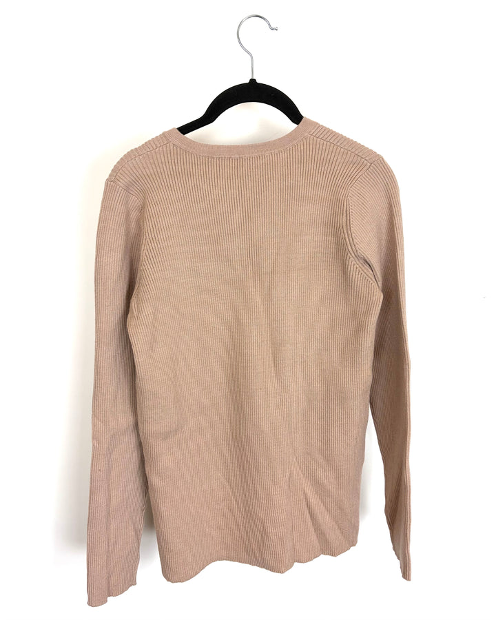 Taupe Ribbed Button Top – Size 8/10