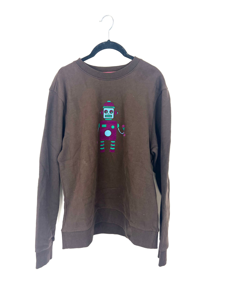 Brown Robot Graphic Sweatshirt - Unisex - Mens Medium / Womens Large