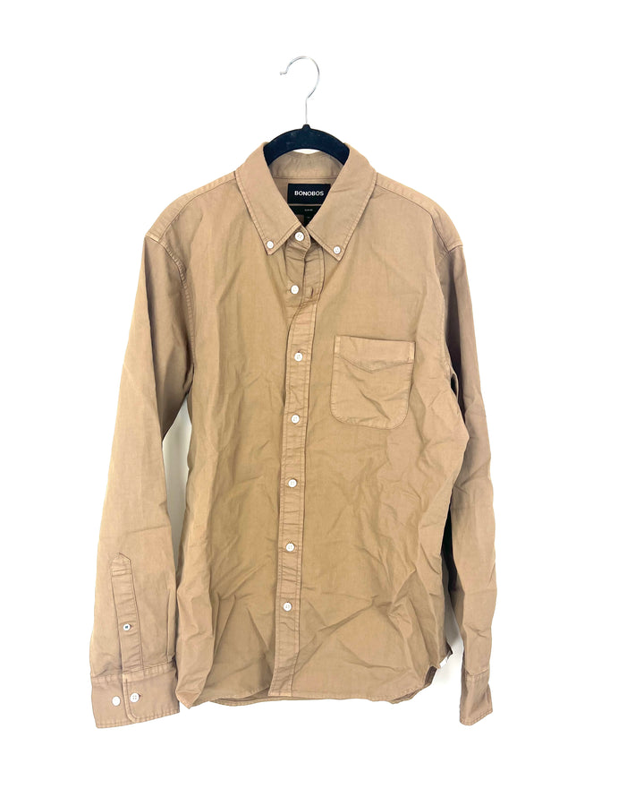 MENS Brown Button Down Shirt - Medium