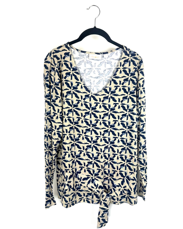 Blue And Tan Abstract Top - Size 6/8