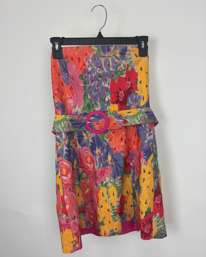 Strapless Flower Print Dress - Size 8/10