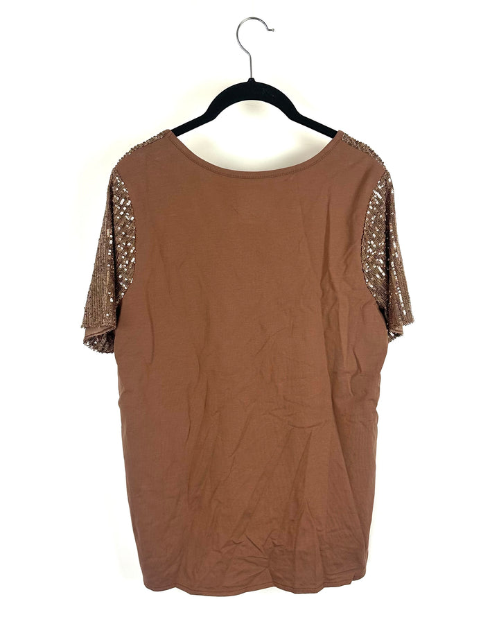Light Brown Short Sleeve Sequin Top - Size 6/8