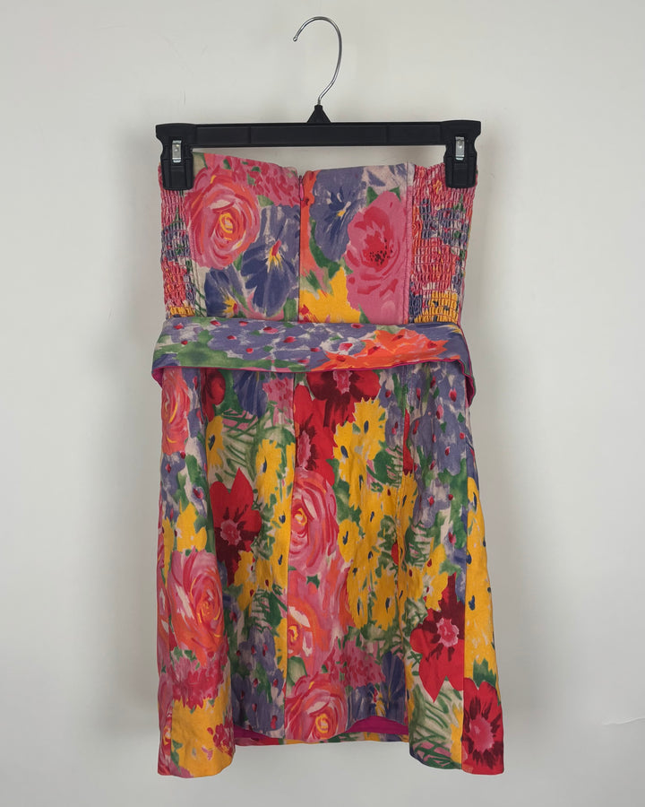 Strapless Flower Print Dress - Size 8/10