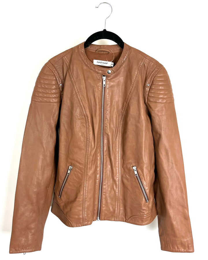 Brown Faux Leather Jacket - Size 0/2