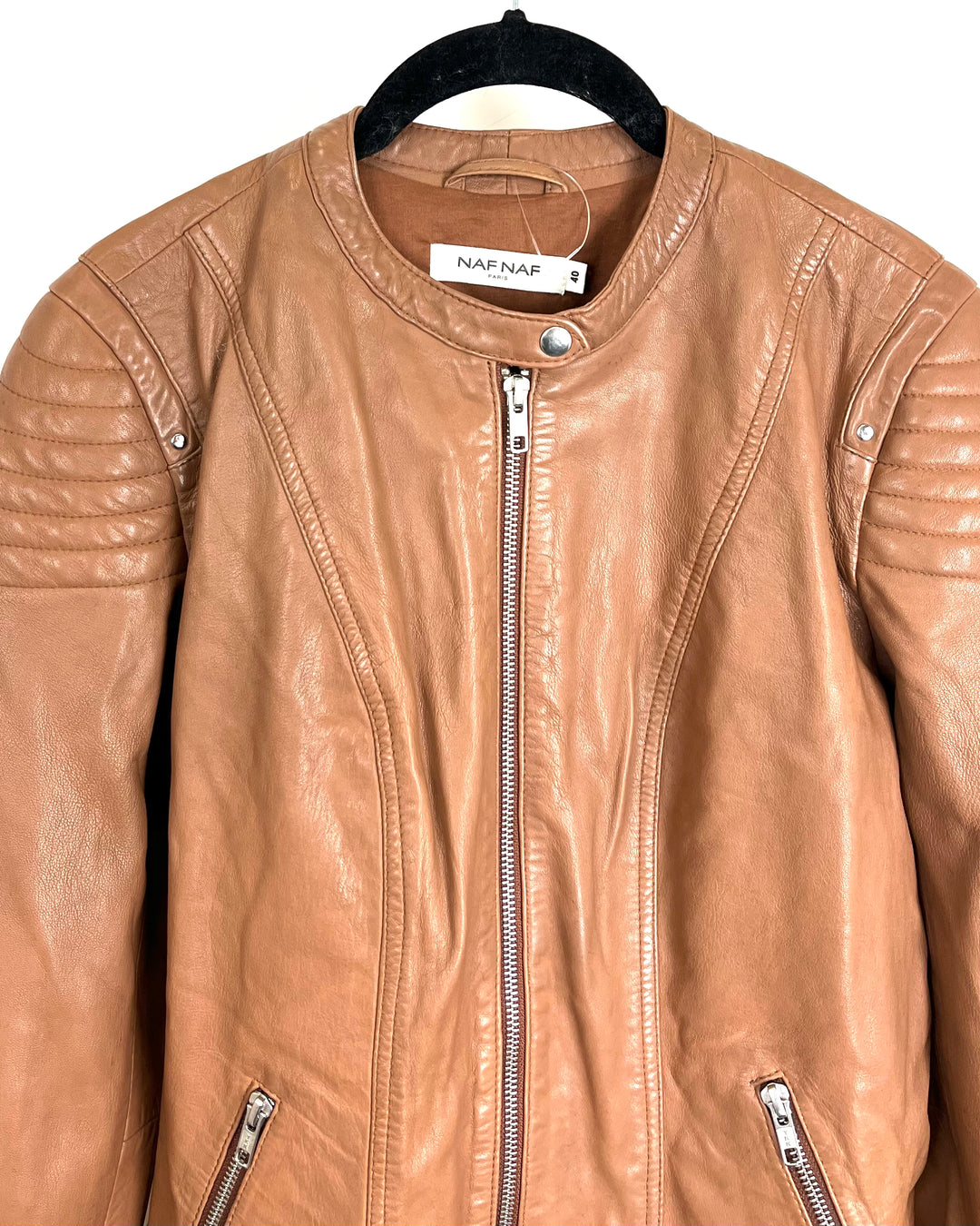 Brown Faux Leather Jacket - Size 0/2