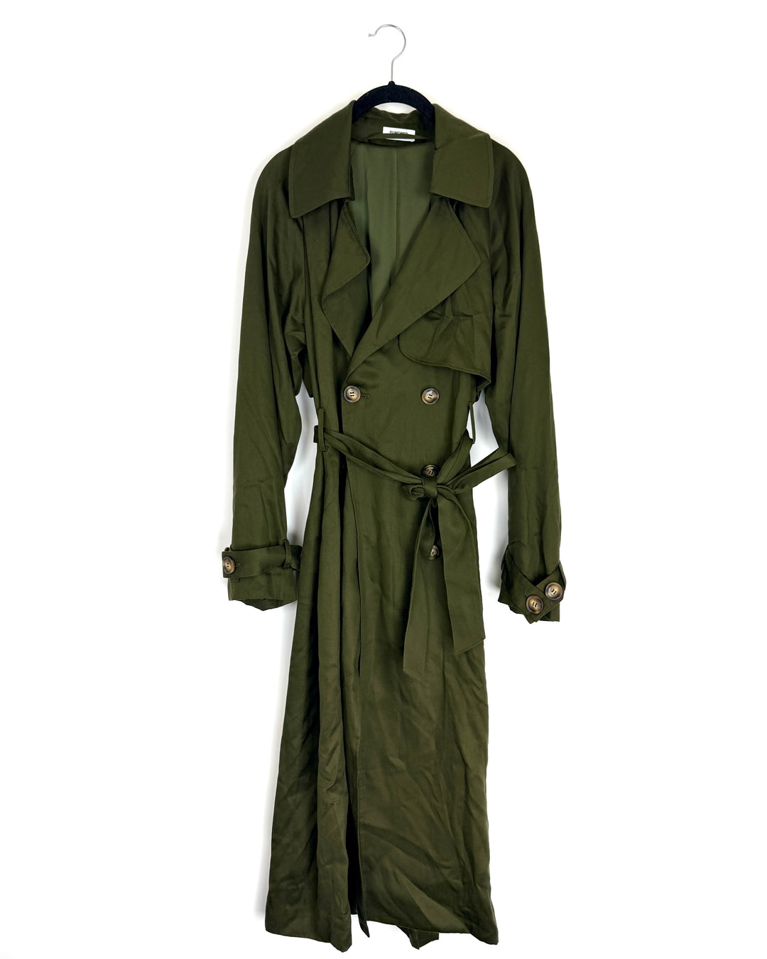 Olive Green Long Trench Coat - Size 2/4