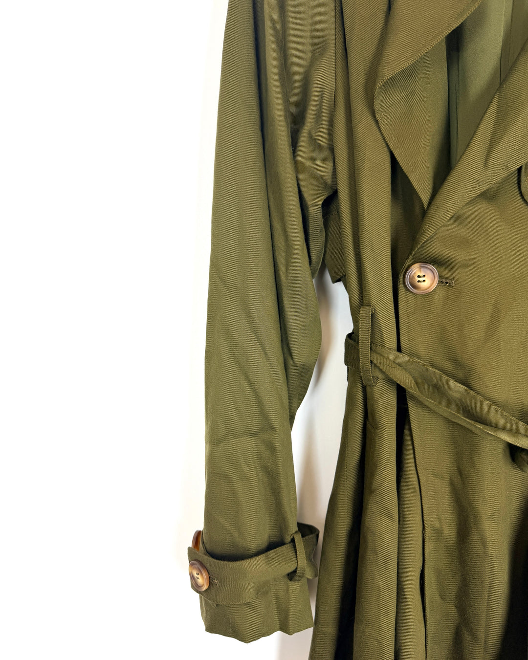 Olive Green Long Trench Coat - Size 2/4
