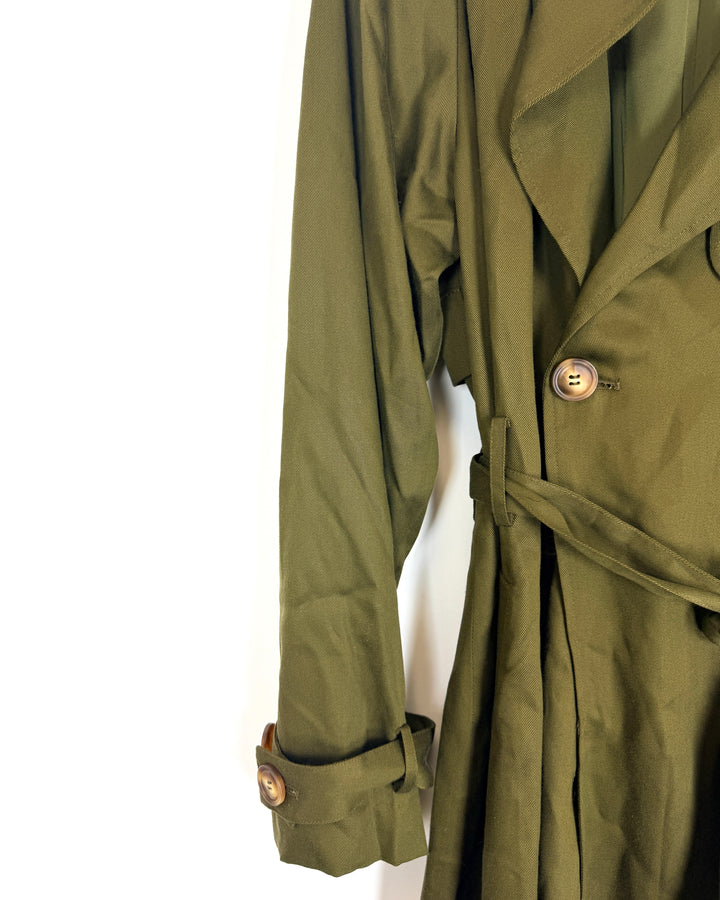 Olive Green Long Trench Coat - Size 2/4