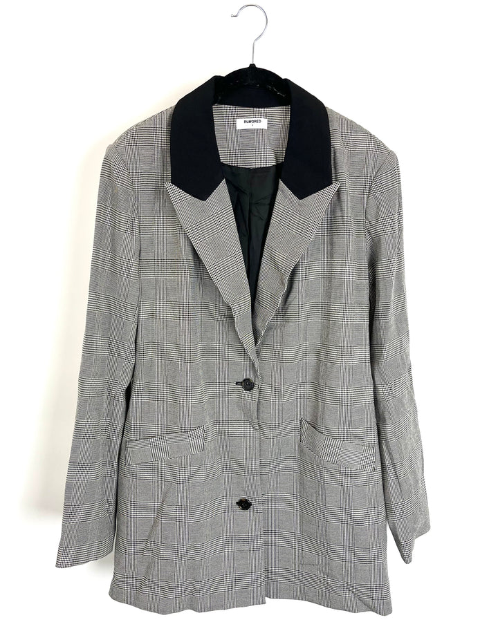 Oversized Gray Plaid Blazer - Size 2/4