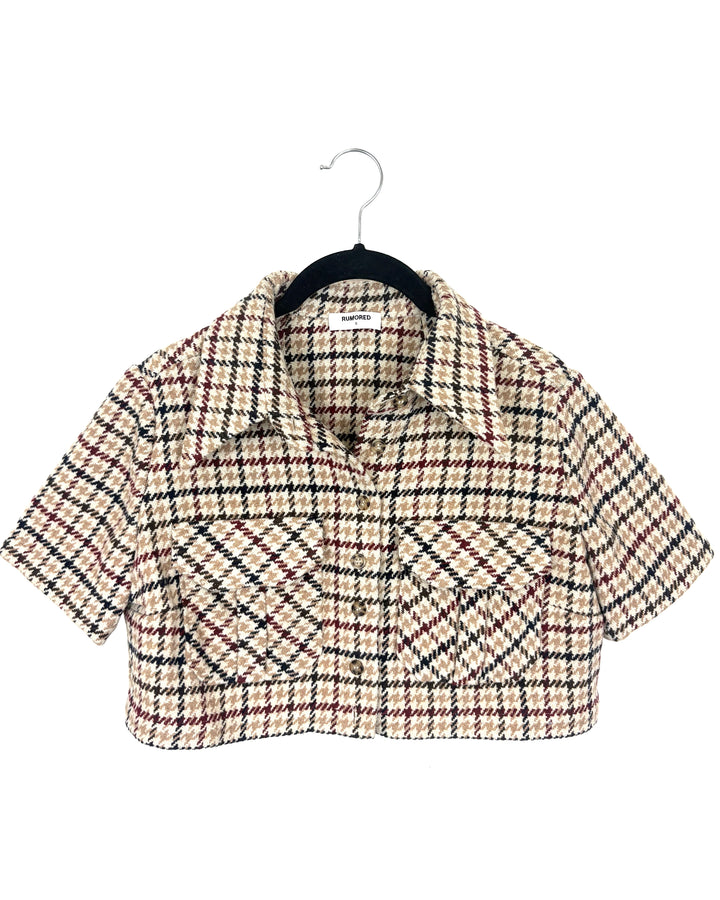 Houndstooth cropped button down top - Size 2/4