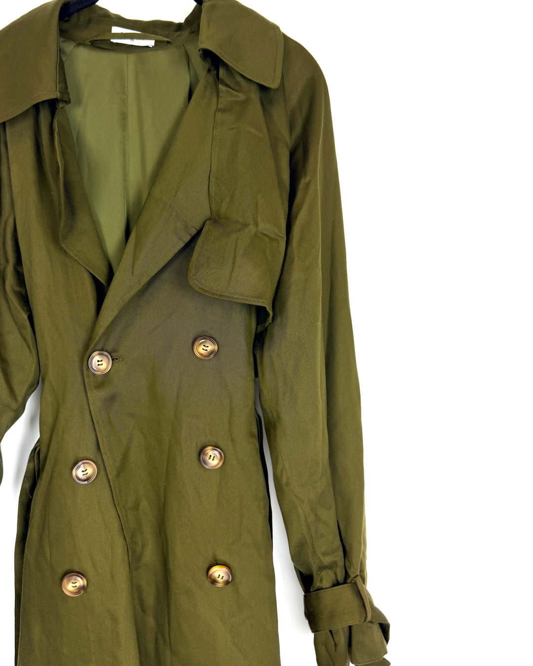 Olive Green Long Trench Coat - Size 2/4