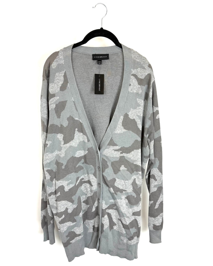 Gray Camouflage Cardigan - Size 18/20