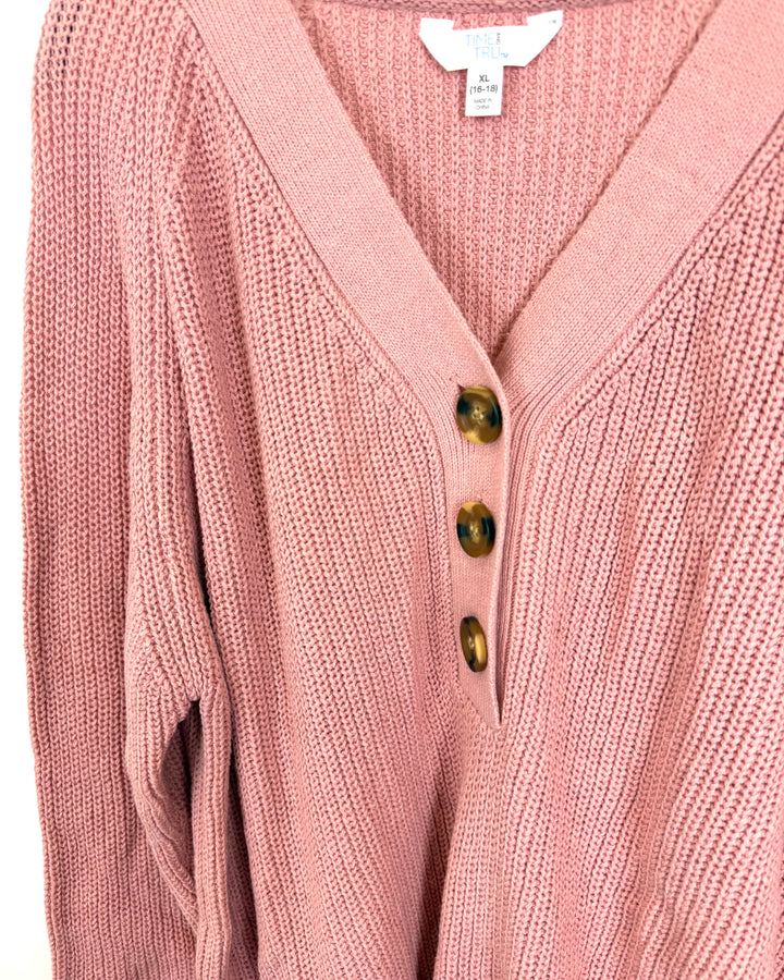 Rose Pink Button Sweater - Size 16/18