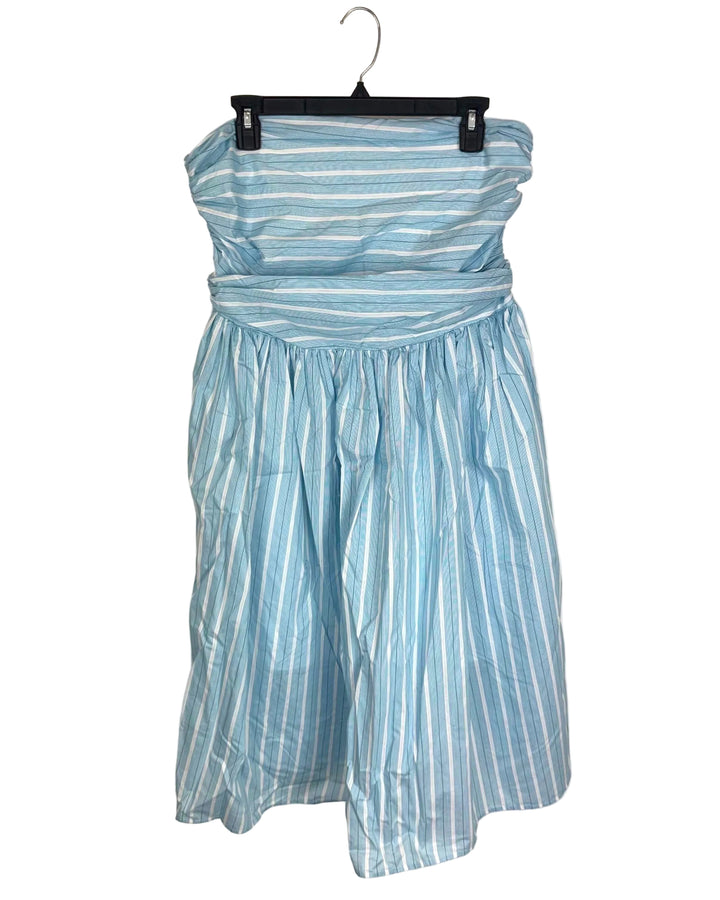 Strapless Blue and White Striped Dress - Size 8/10