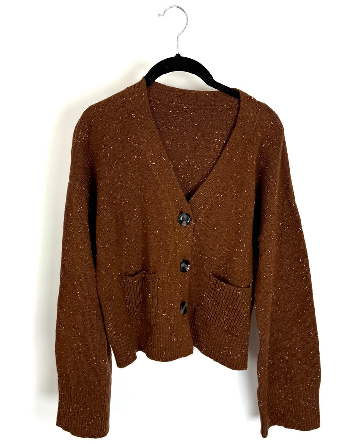 Brown Knit Cardigan with Black Buttons - Size 6/8