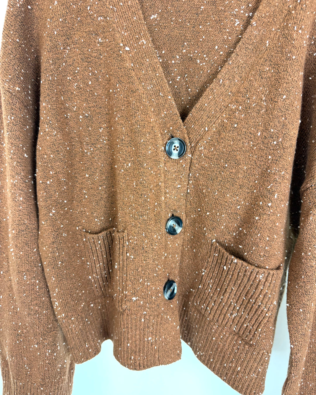 Brown Knit Cardigan with Black Buttons - Size 6/8