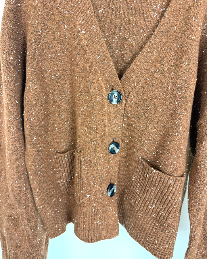 Brown Knit Cardigan with Black Buttons - Size 6/8