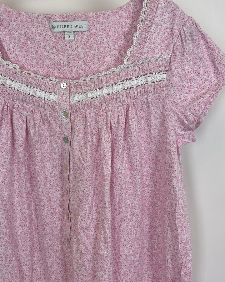 Pink Floral Lace Nightgown -  Small