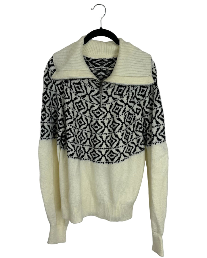 White & Black Pattern Quarter Zip Sweater - Size 4/6