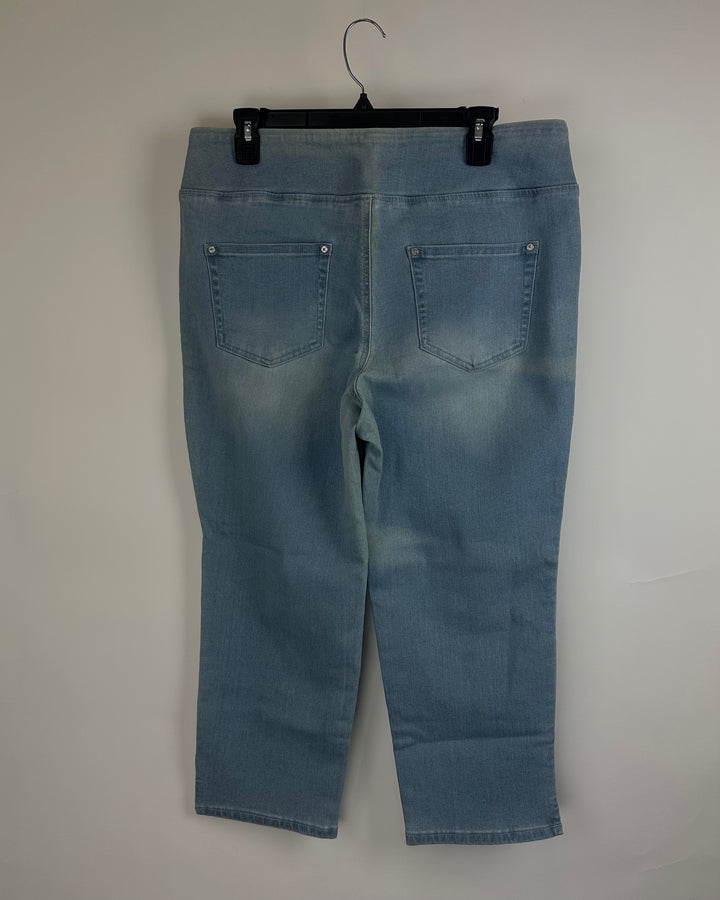 Faded Light Wash Elastic Waistband Jeans - Size 12