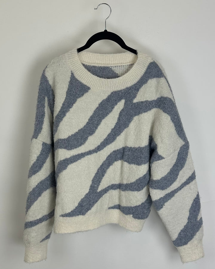 Blue and White Fluffy Sweater- Size 4/6