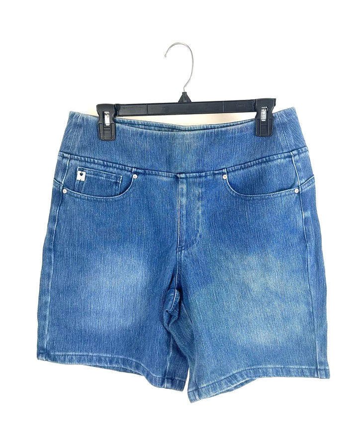 Medium Wash Slip On Jean Shorts - Size 12