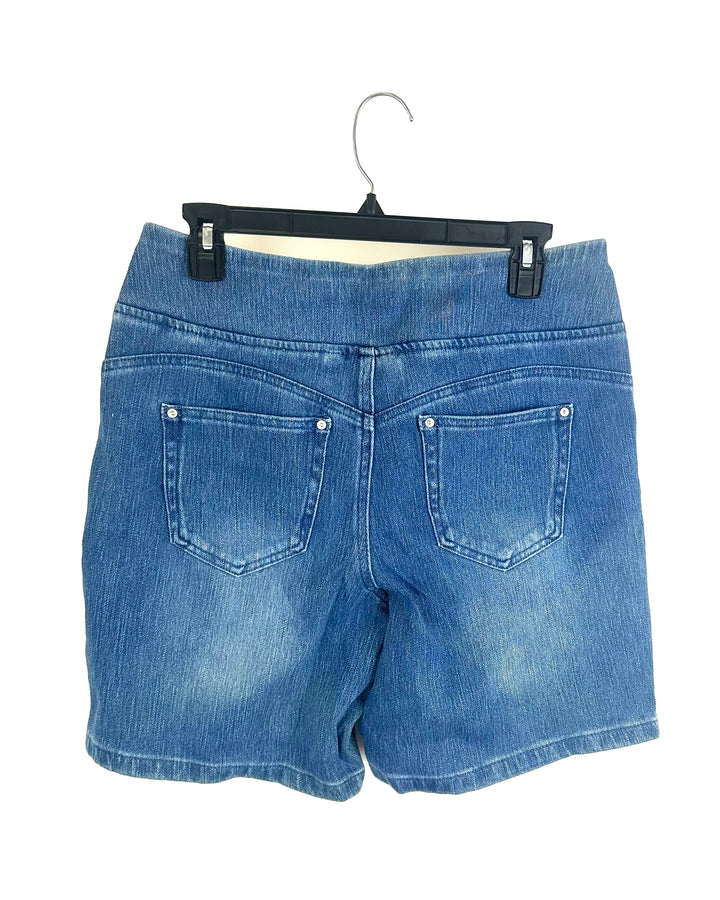 Medium Wash Slip On Jean Shorts - Size 12