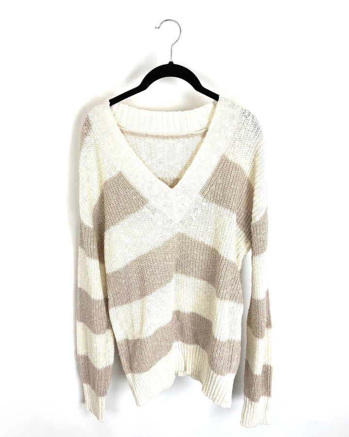 Cream and Taupe Knit Sweater - Size 6/8