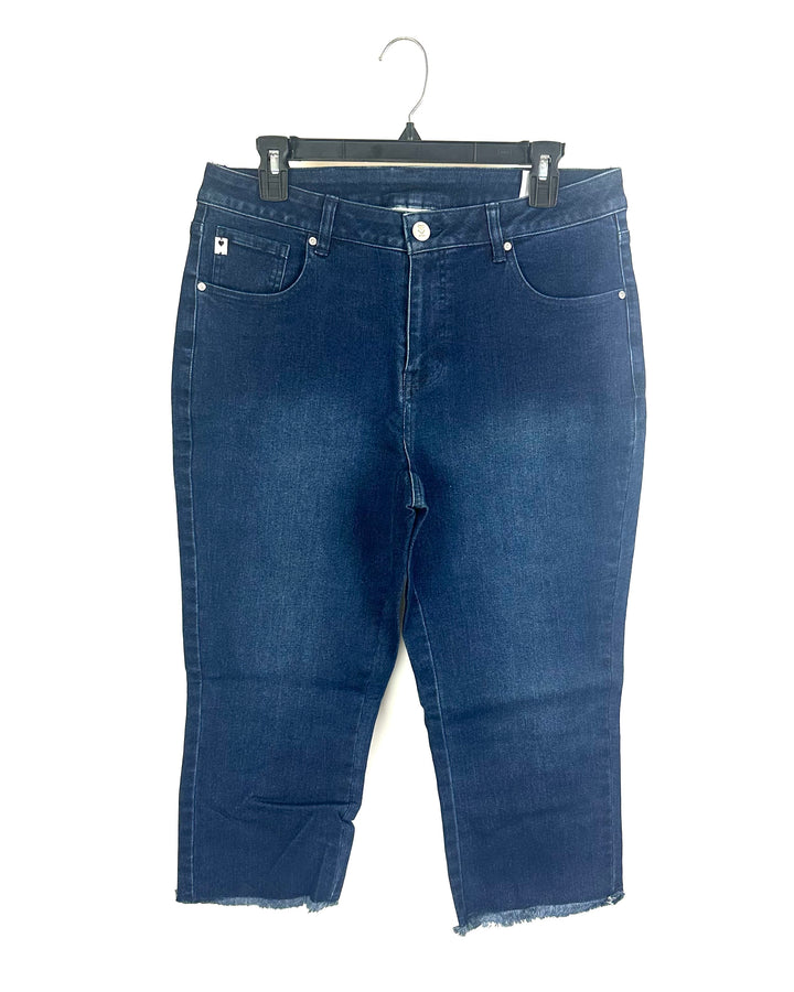Dark Midnight Blue Frayed Hem Jeans - Size 12