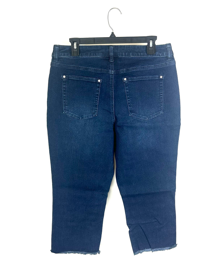 Dark Midnight Blue Frayed Hem Jeans - Size 12