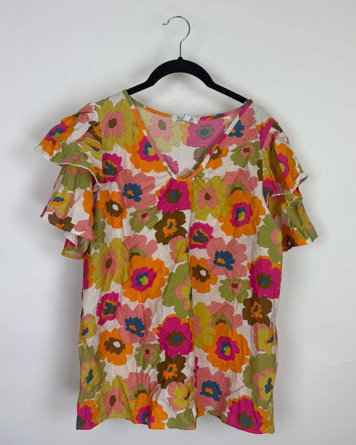 White Multicolor Floral Blouse - Size 6/8