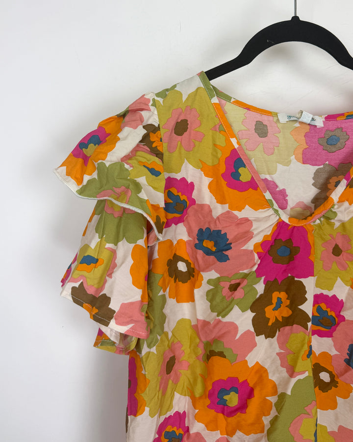 White Multicolor Floral Blouse - Size 6/8