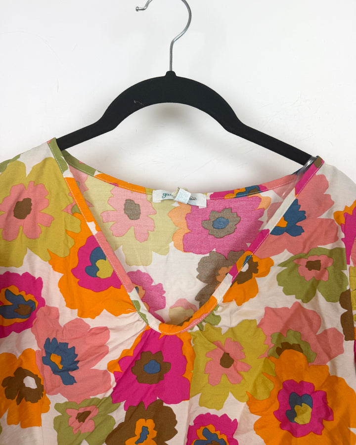 White Multicolor Floral Blouse - Size 6/8