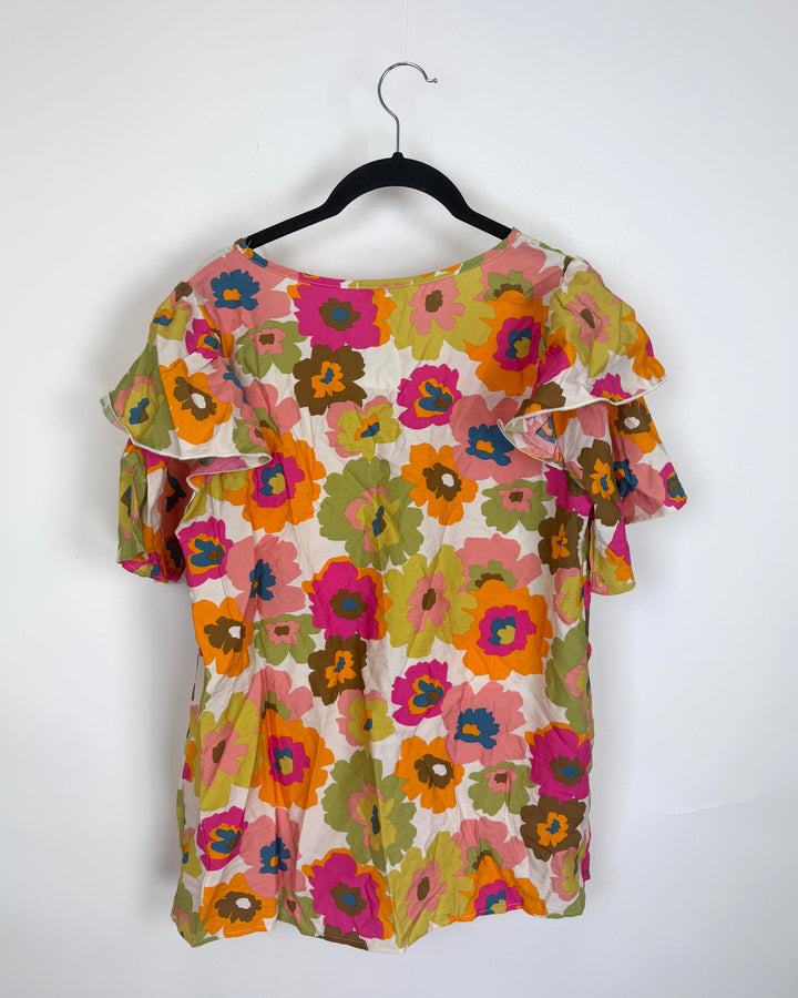 White Multicolor Floral Blouse - Size 6/8