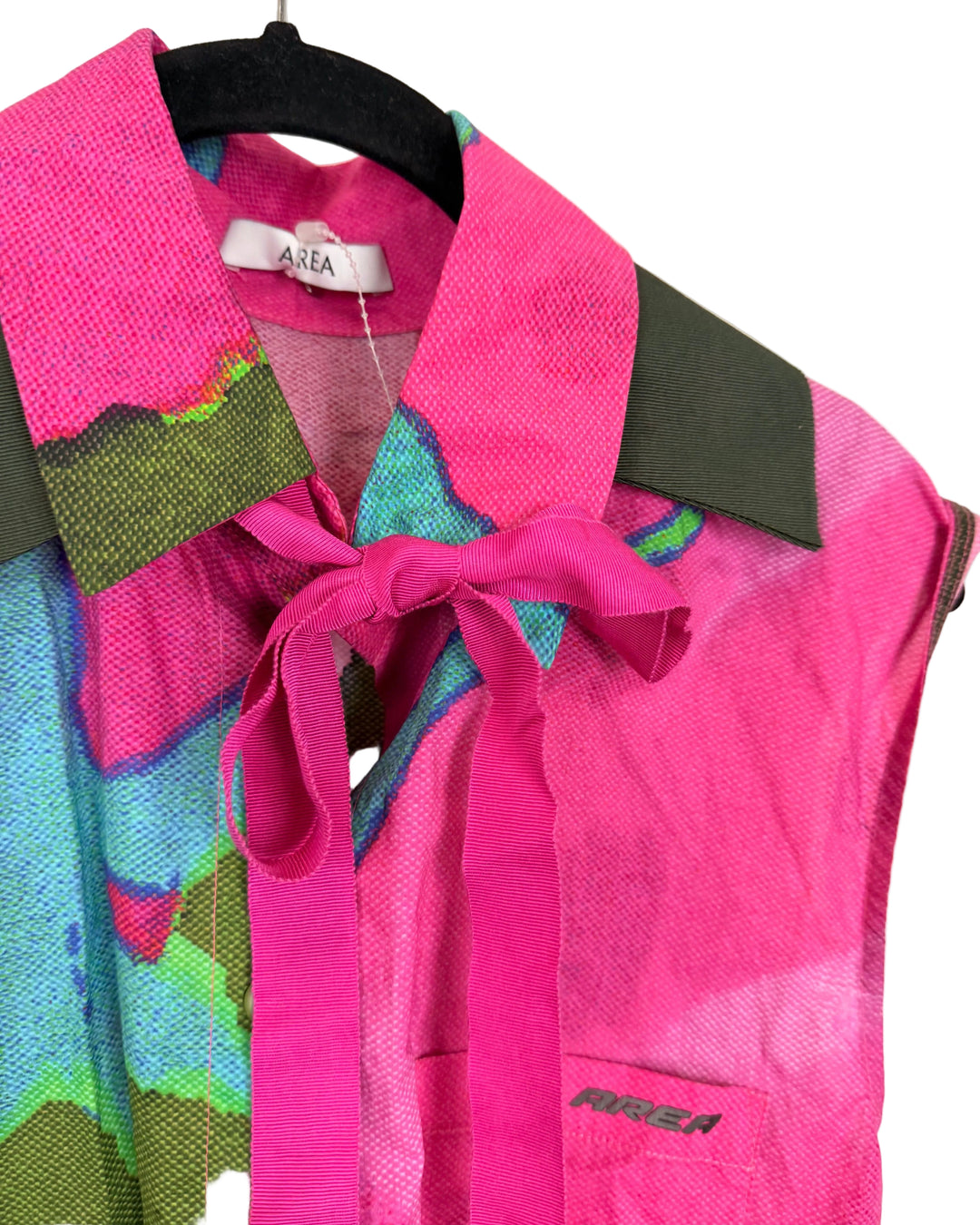Pink and Green Sleeveless Button Down Top - Size 4/6