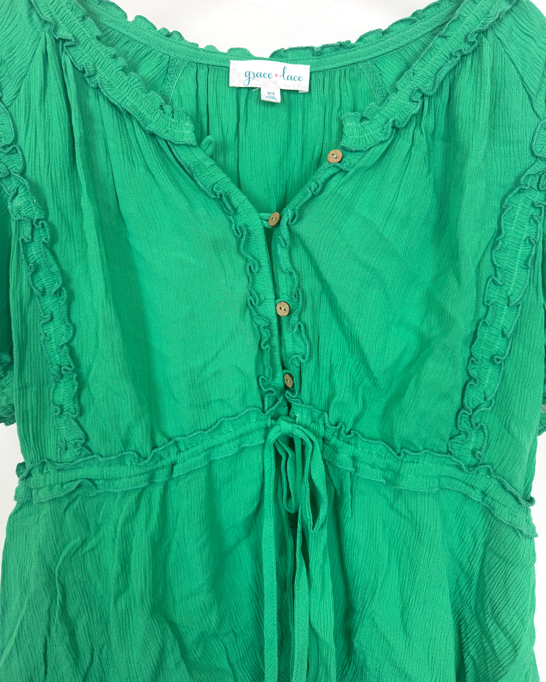 Green Ruffle Button Up Blouse - Size 2/4 and 4/6