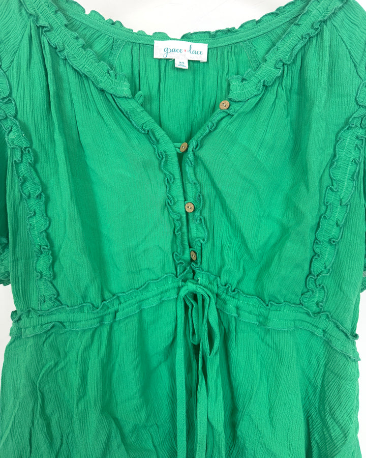 Green Ruffle Button Up Blouse - Size 2/4 and 4/6