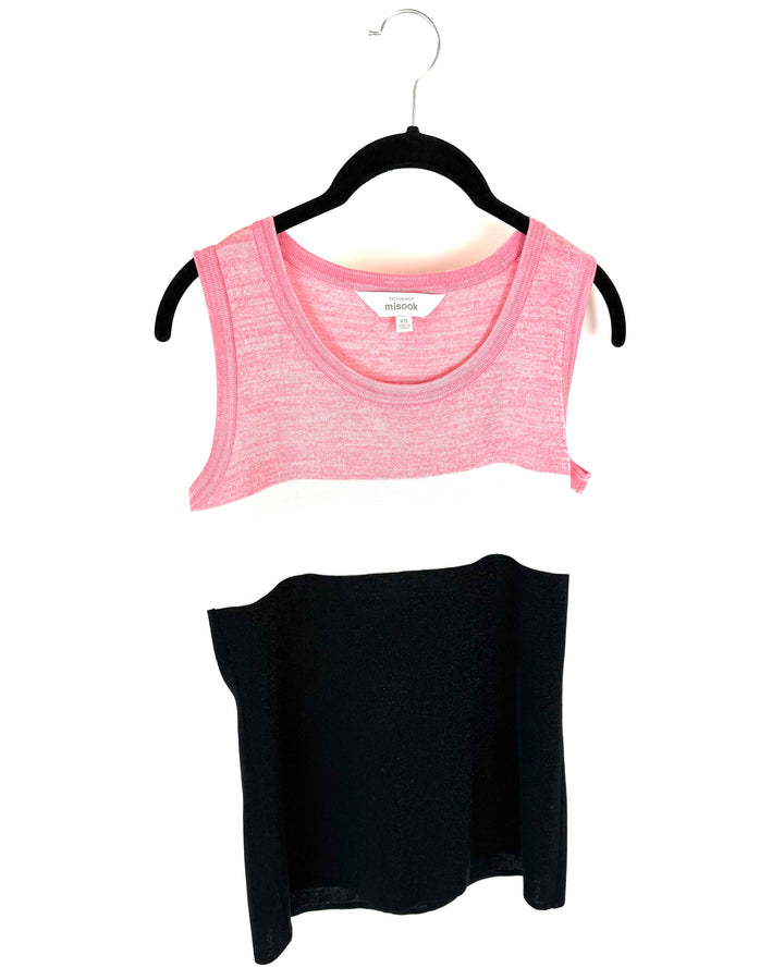Black, Pink and White Striped Tank Top - Size 2/4