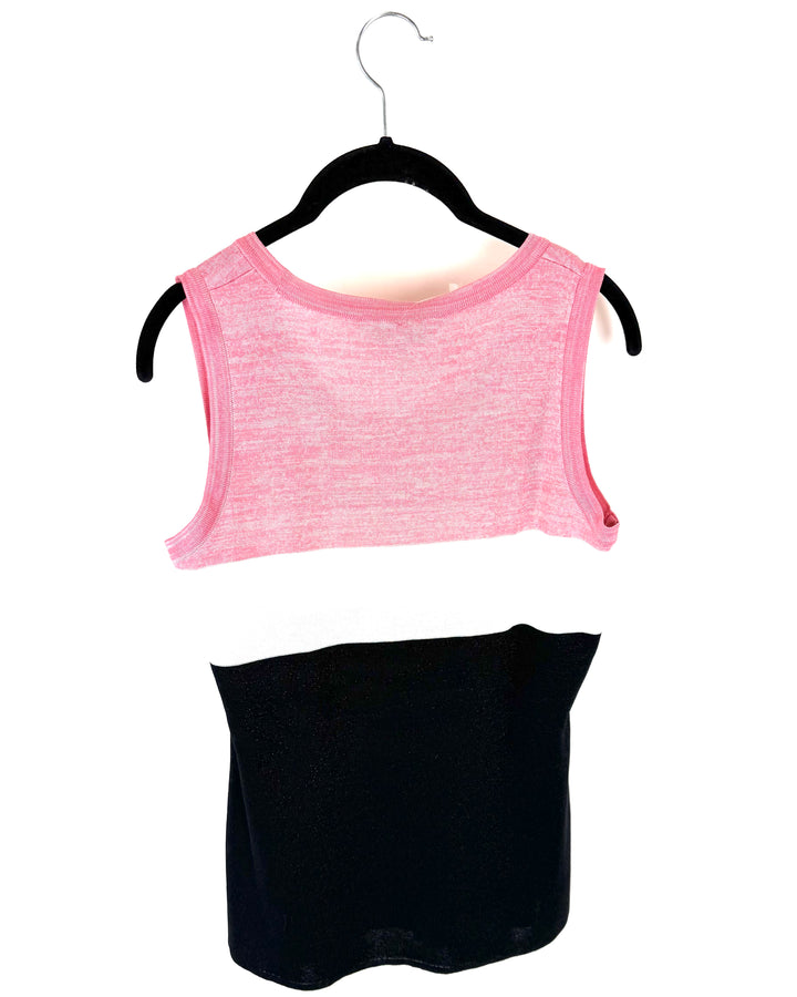 Black, Pink and White Striped Tank Top - Size 2/4