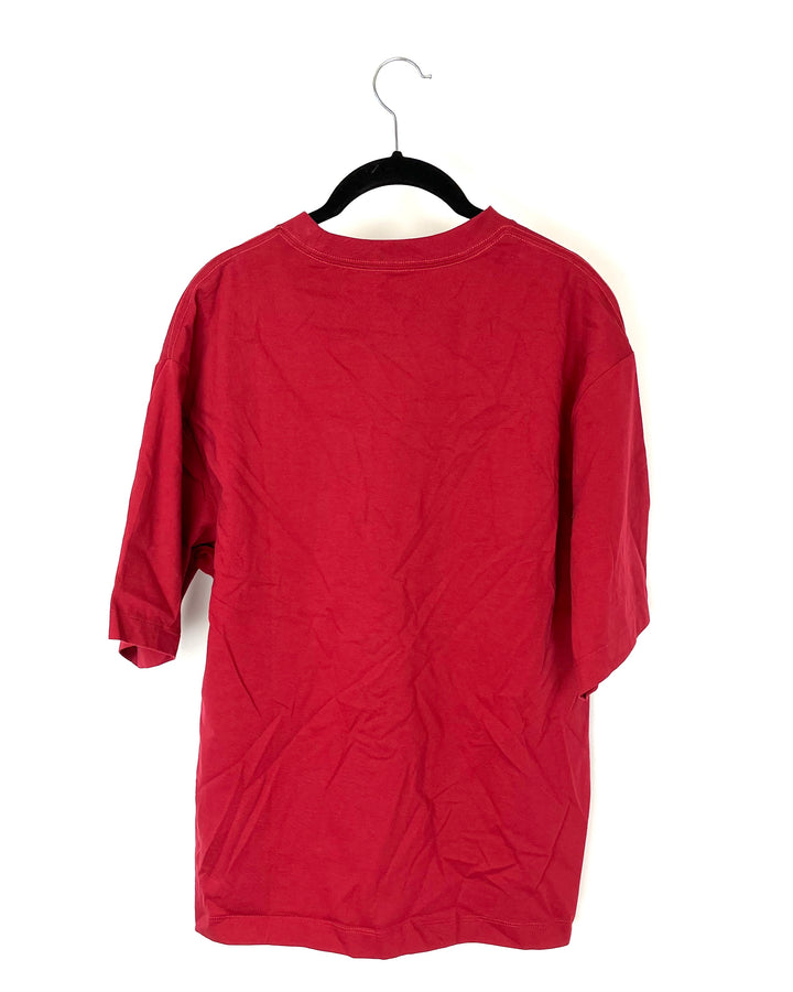 Red and Blue Bouquet Print Short Sleeve Top - Medium