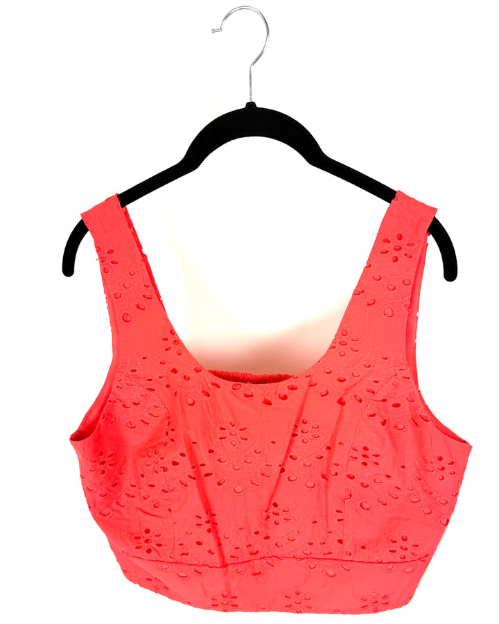 Coral Eyelet Lace Sleeveless Crop Top - Size 4-8