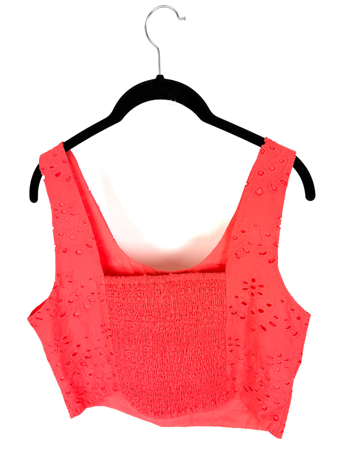 Coral Eyelet Lace Sleeveless Crop Top - Size 4-8