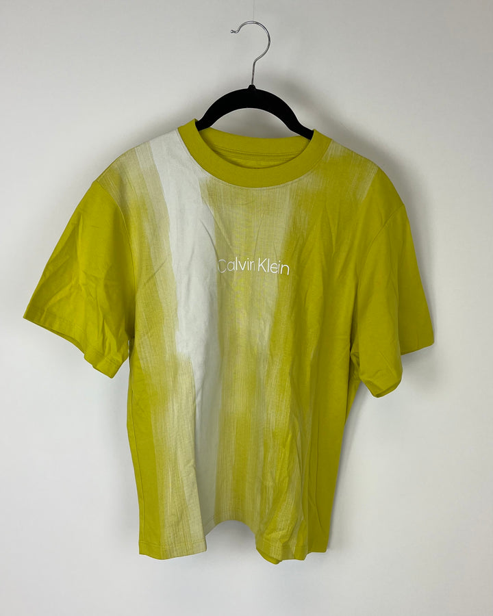 Olive Green and White Short Sleeve Top - Small